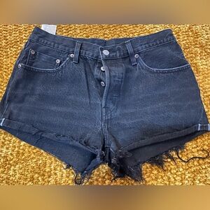 Levi’s 501 Black Denim Frayed Hem Shorts